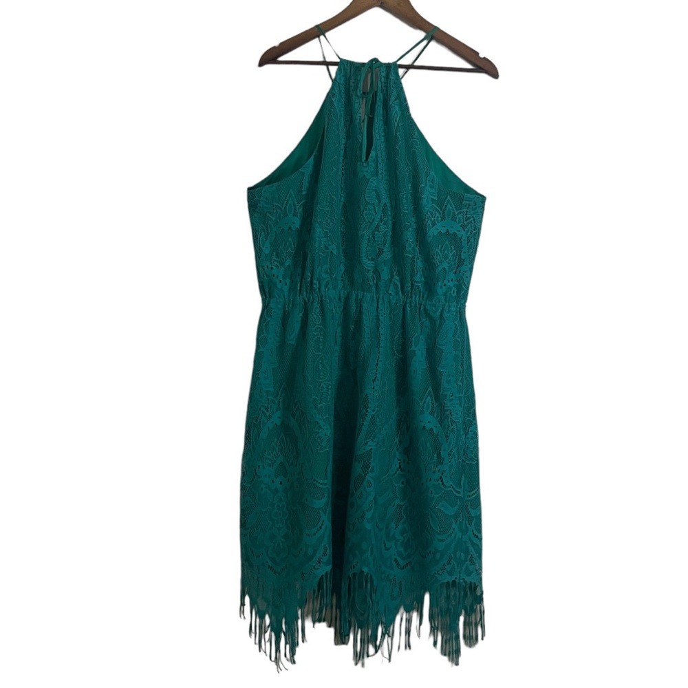 Gianni Bini Teal Green Lace Sleeveless Dress with Fringe Hem Women's Size Large - Picture 2 of 10